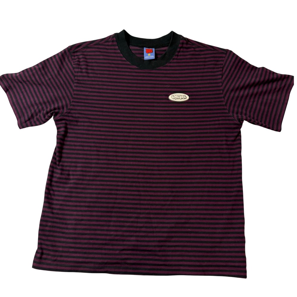 Empyre Mens Striped T-Shirt Purple Black Short Sleeve Logo Patch Size M